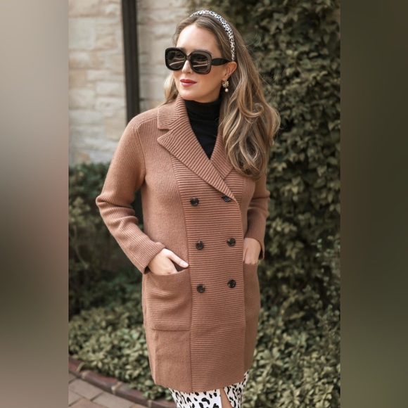 Ann Taylor double breasted coatigan in toffee nut - Picture 1 of 5